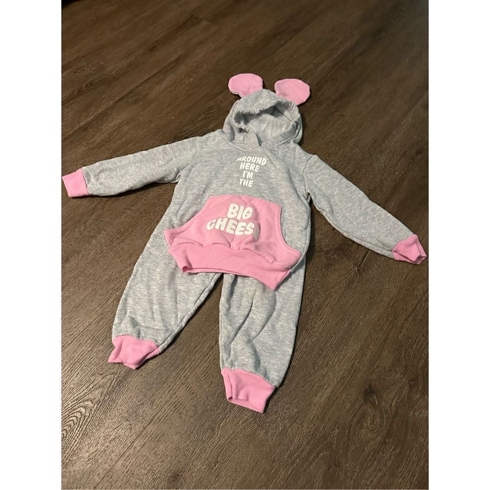 Vintage Jog Togs Kids I’m the Big Cheese Mouse Sweatsuit Hoodie Outfit Girls 2T